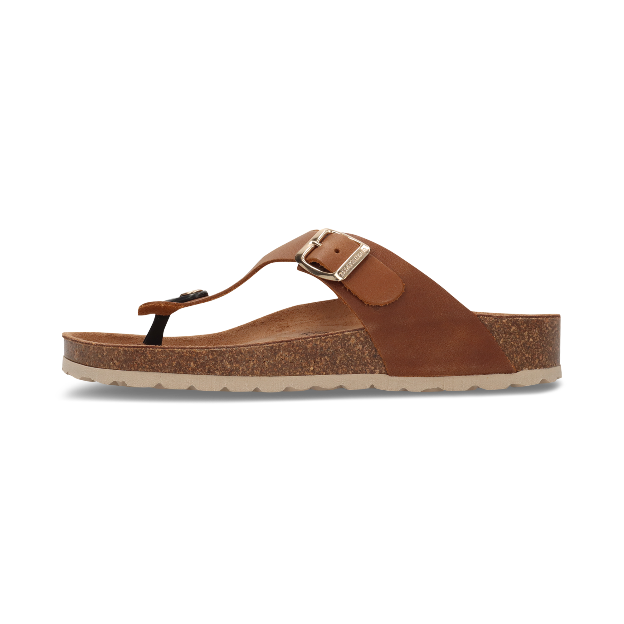 Leather toe post mules cognac