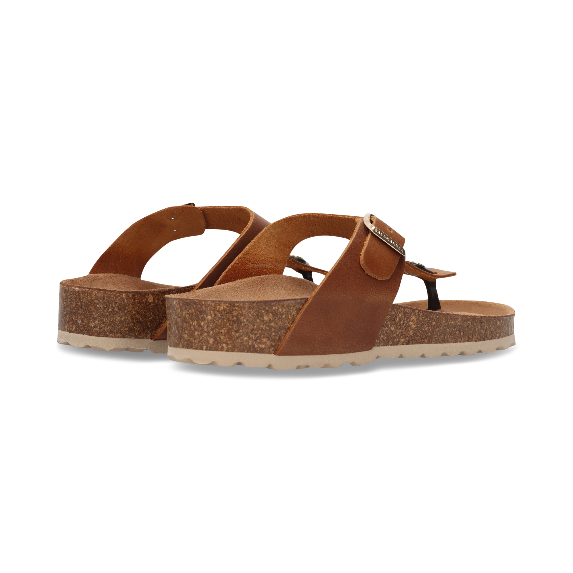 Leather toe post mules cognac