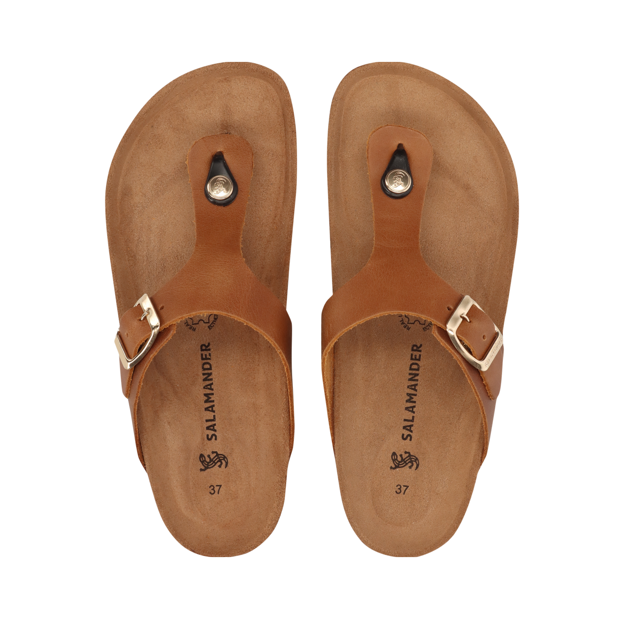 Leather toe post mules cognac