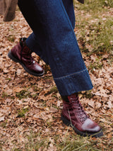 LEDER SCHNÜRSTIEFELETTE BORDEAUX/SCHWARZ
