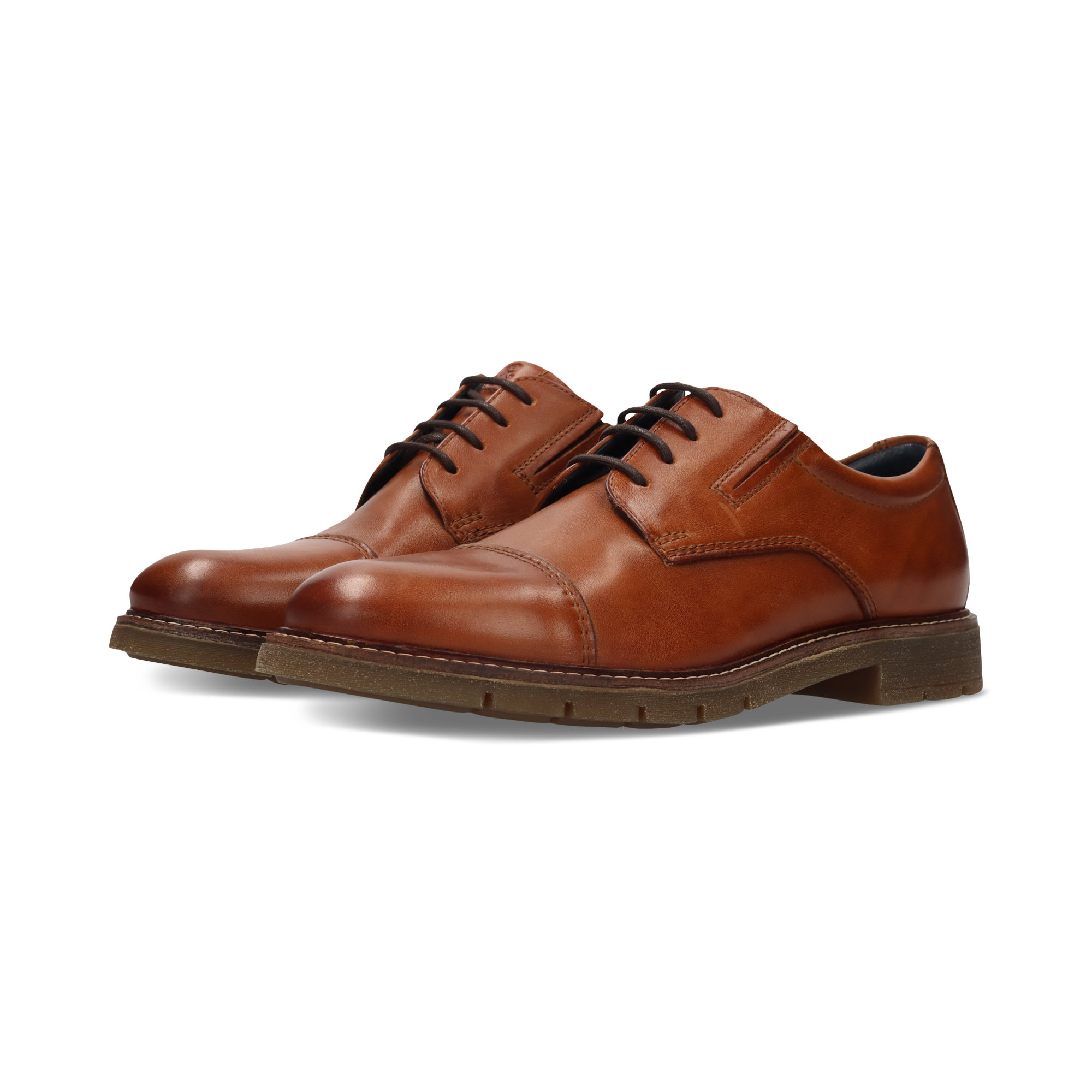 LEATHER LACE-UP SHOES COGNAC