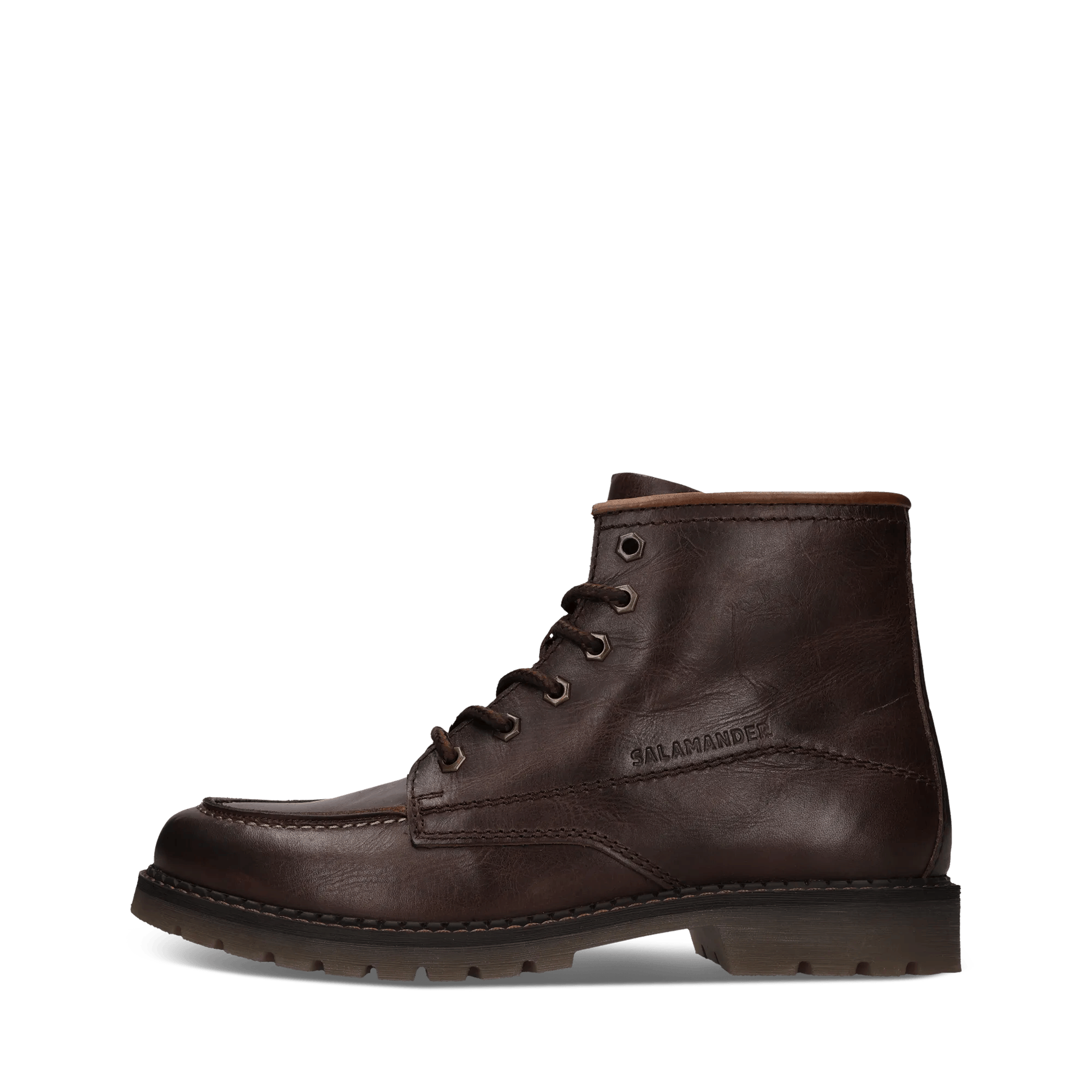 Dunkelbraune Schnürstiefel aus Leder mit Zwei-Farben-Effekt