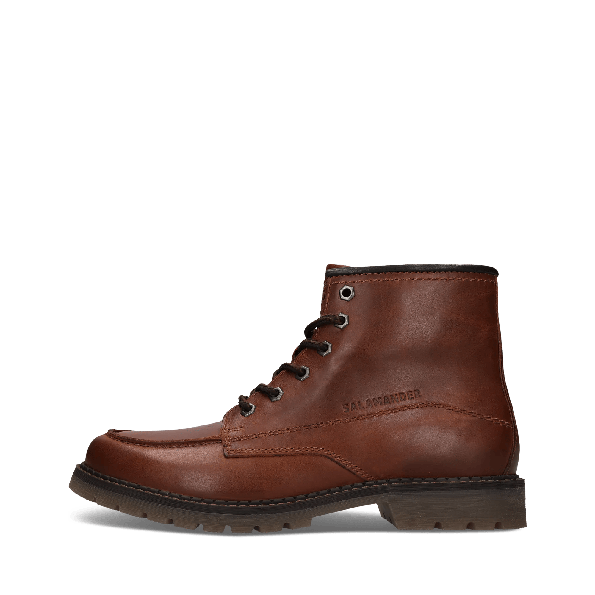 Cognacbraune Schnürstiefel aus Leder mit Zwei-Farben-Effekt