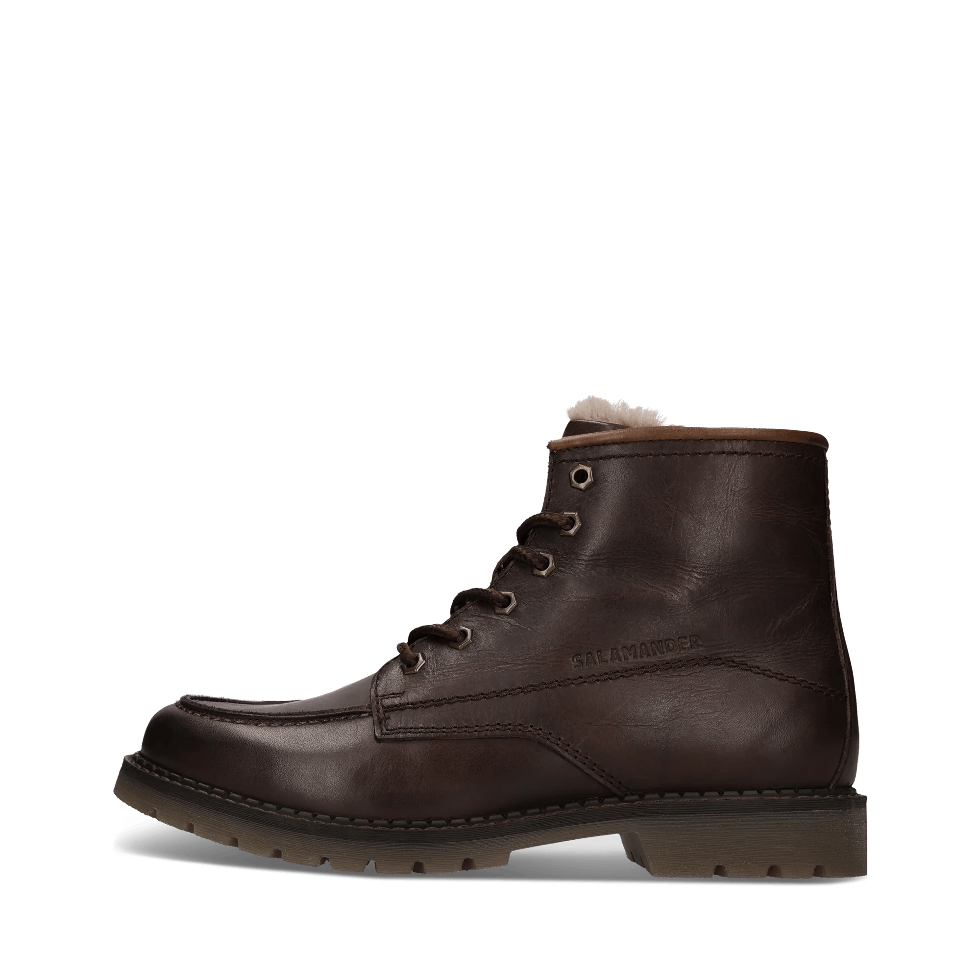 Dunkelbraune Herren-Schnürstiefel aus Leder mit Lammfellfutter