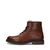 Cognacbraune Schnürstiefel aus Leder mit Lammfellfutter