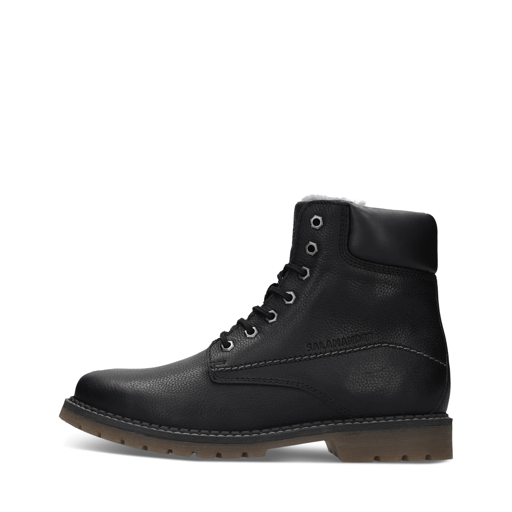 Schwarze Herren-Schnürstiefel aus Leder mit Lammfellfutter