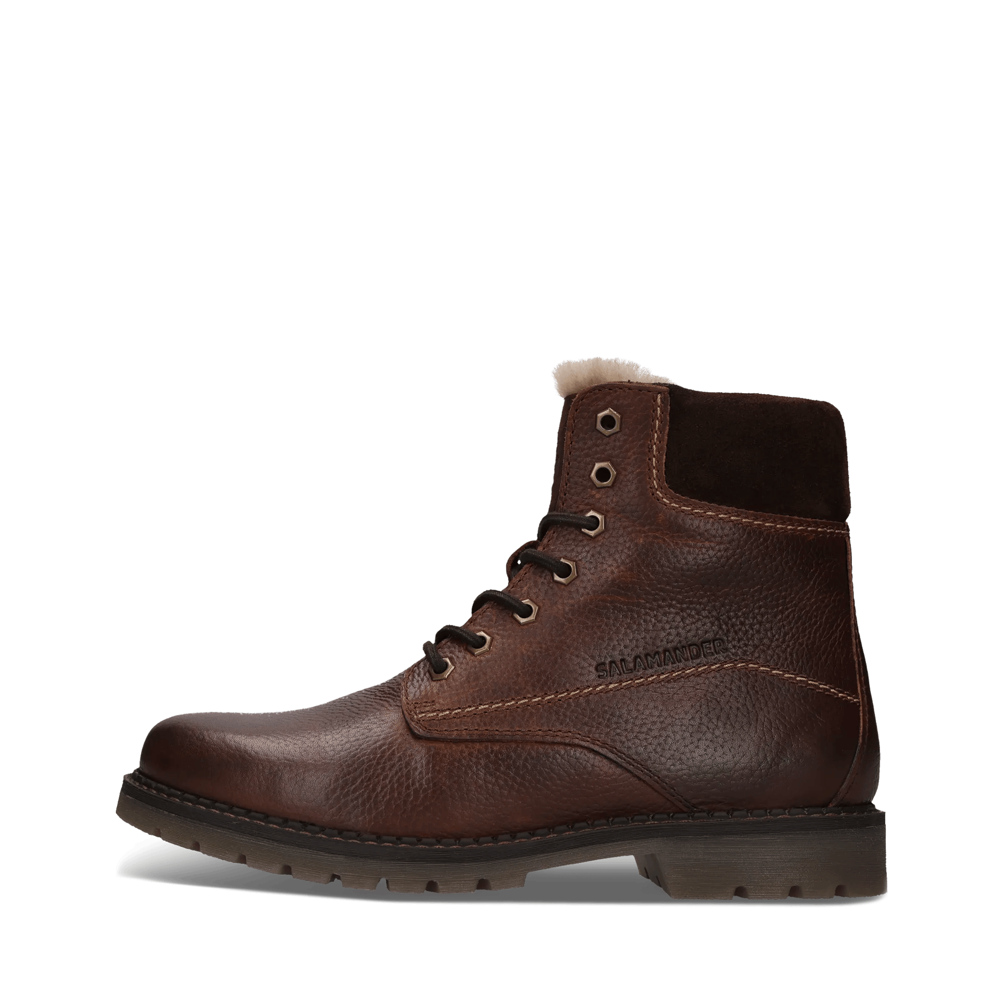 Dunkelbraune Herren-Schnürstiefel aus Leder mit Lammfellfutter