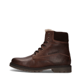 Dunkelbraune Herren-Schnürstiefel aus Leder mit Lammfellfutter
