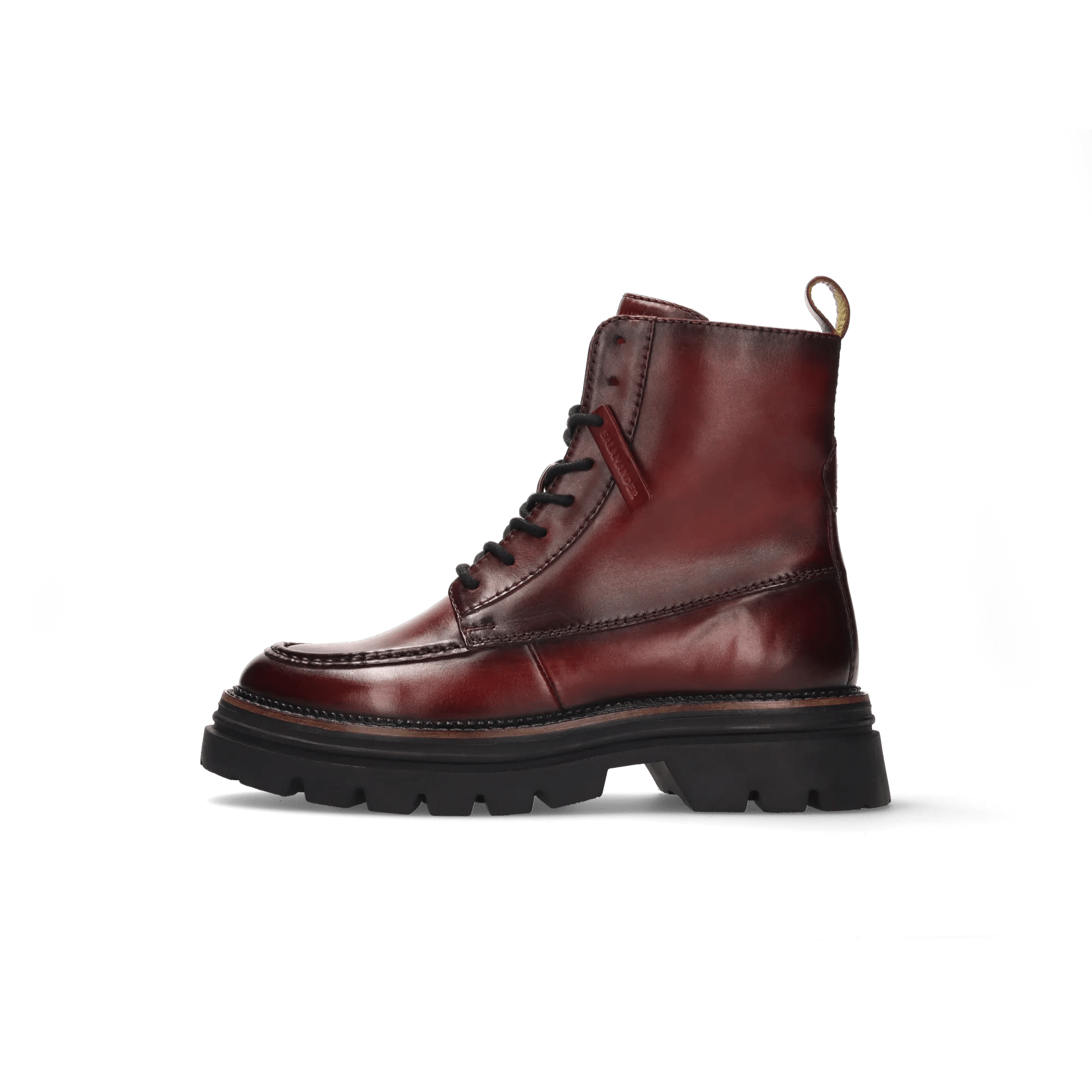 LEATHER LACE-UP ANKLE BOOTS BORDEAUX