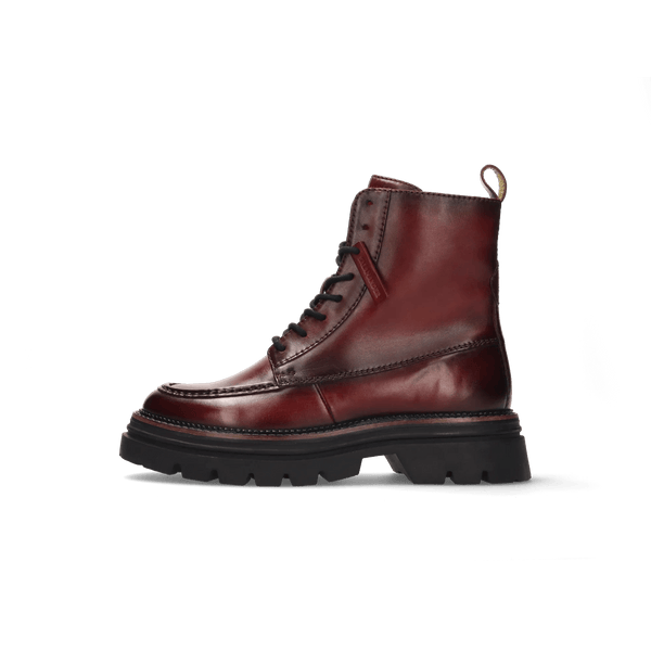 LEATHER LACE-UP ANKLE BOOTS BORDEAUX