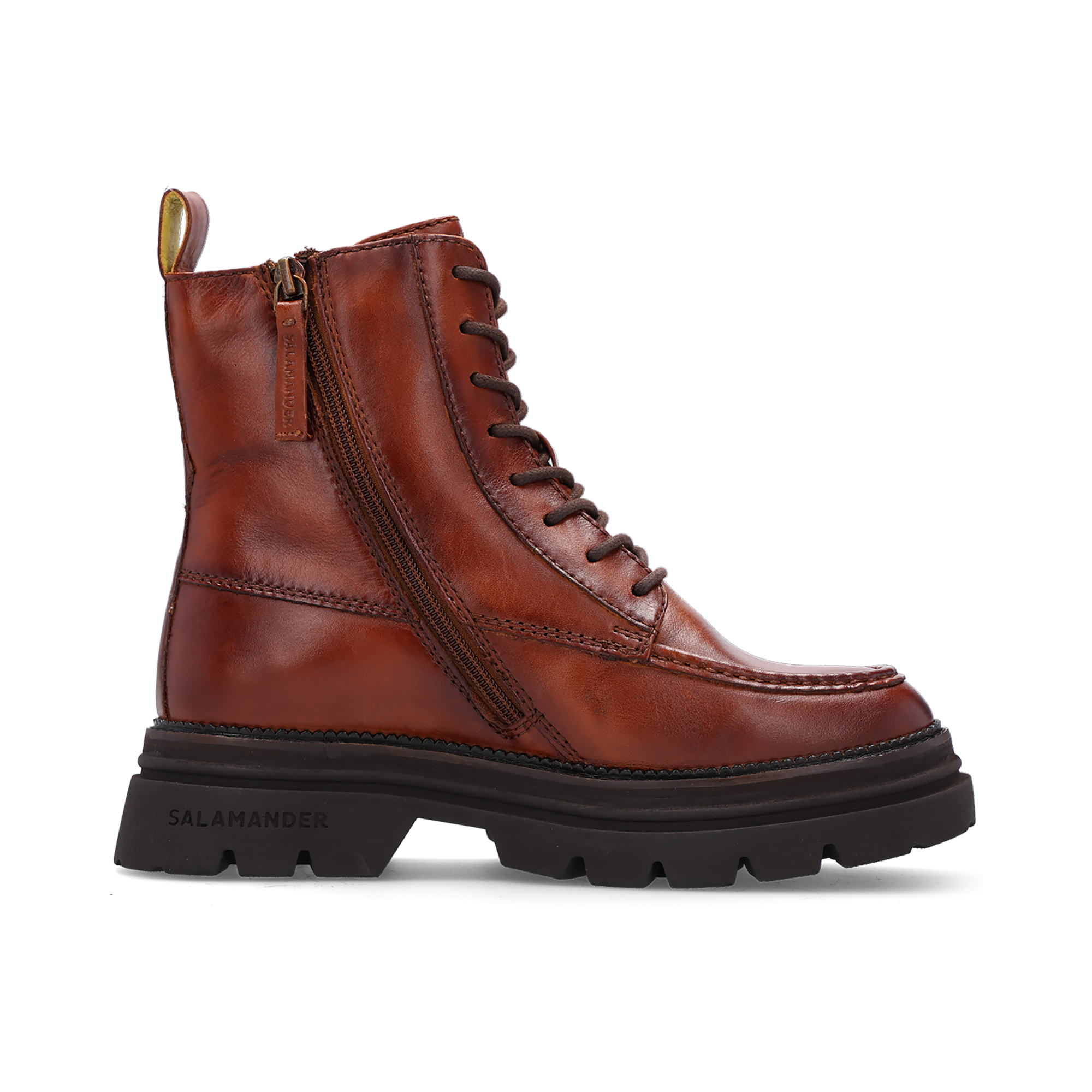 LEDER SCHNÜRSTIEFELETTE COGNAC