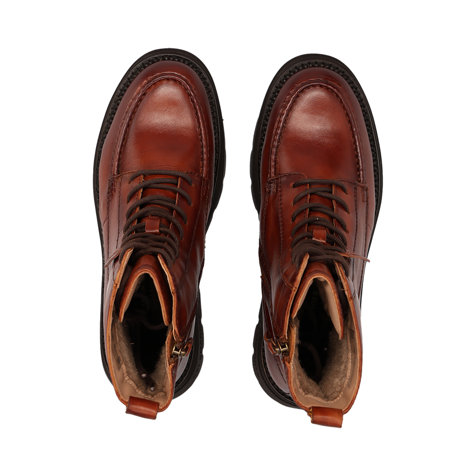 LEDER SCHNÜRSTIEFELETTE COGNAC