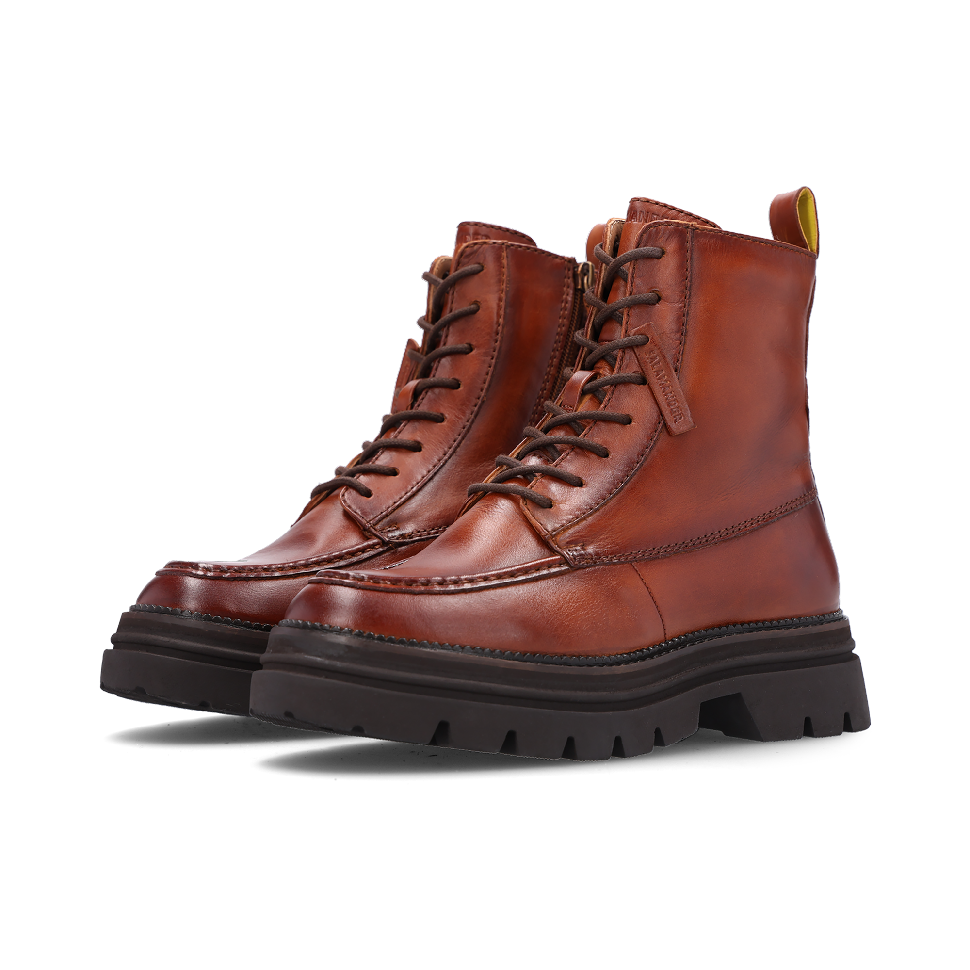 LEDER SCHNÜRSTIEFELETTE COGNAC