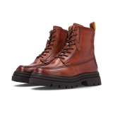LEDER SCHNÜRSTIEFELETTE COGNAC