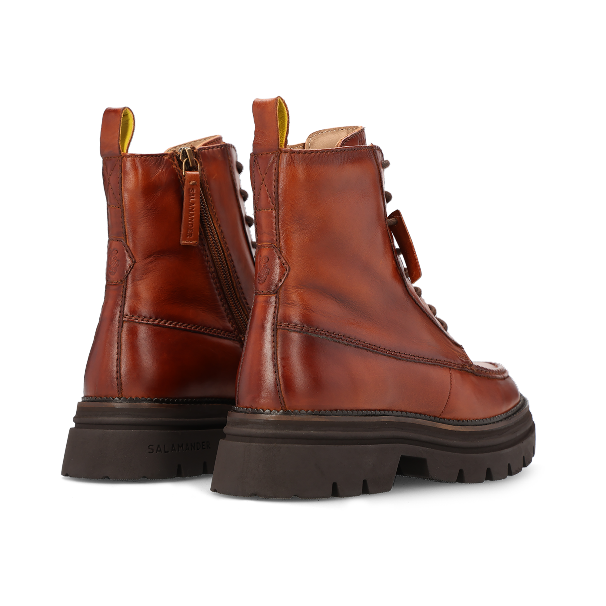 LEDER SCHNÜRSTIEFELETTE COGNAC