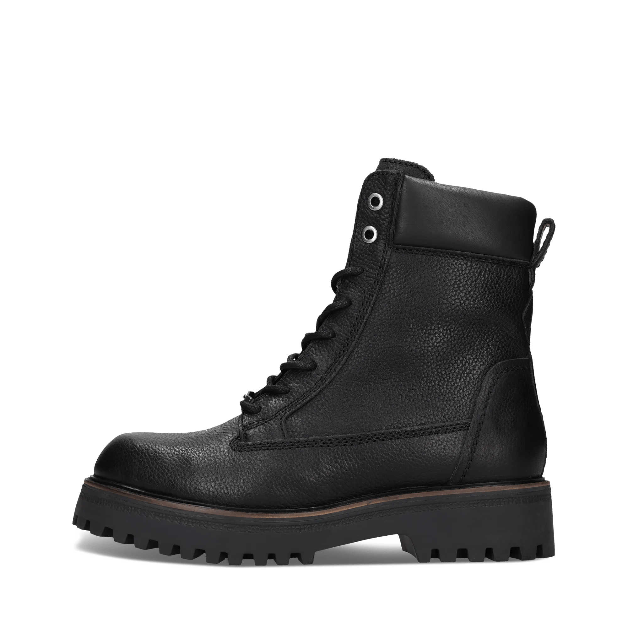 Schwarze Schnürstiefel aus Leder mit Lammfellfutter