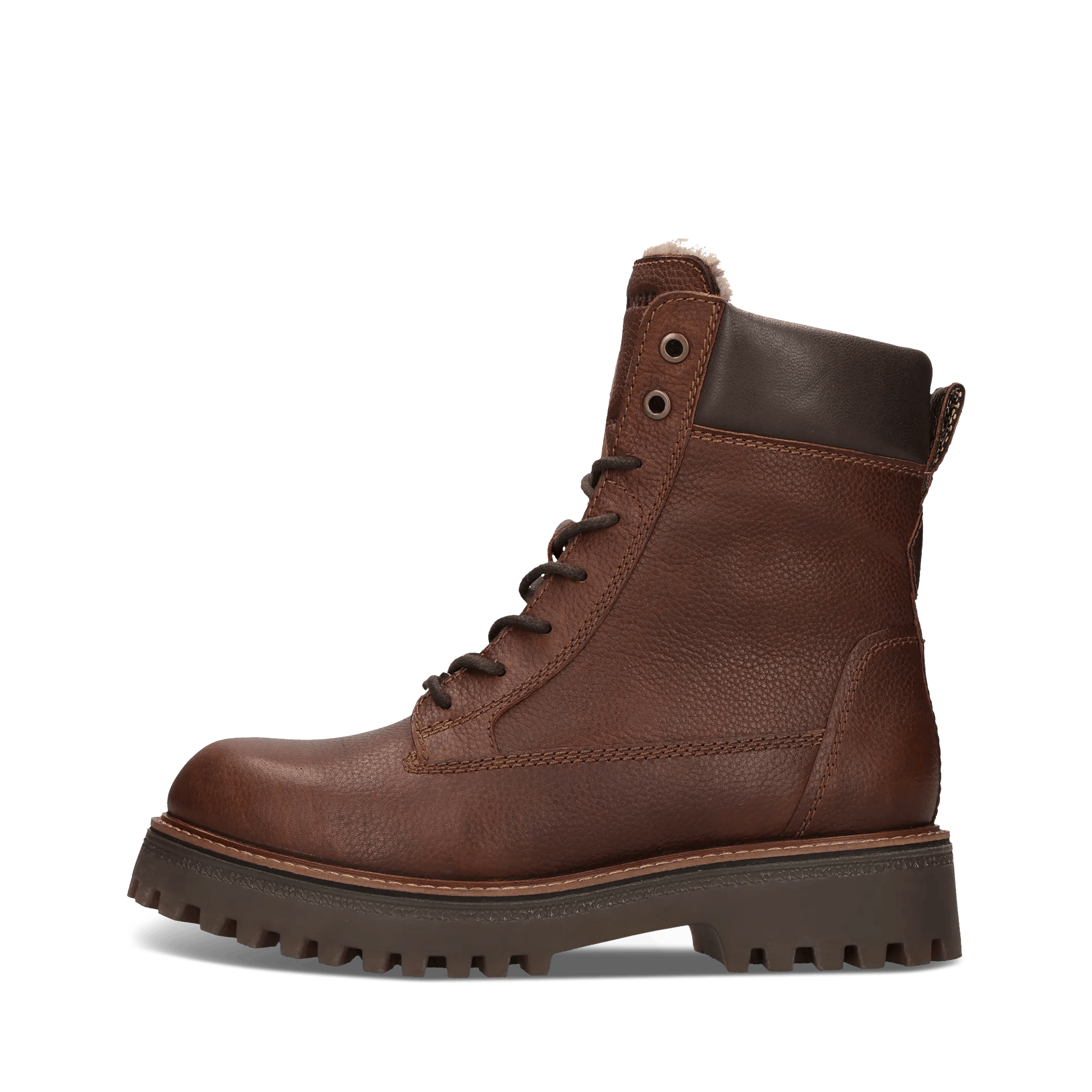Braune Damen-Schnürstiefel aus Leder mit Lammfellfutter