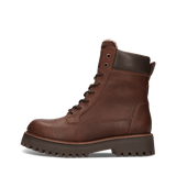 Braune Damen-Schnürstiefel aus Leder mit Lammfellfutter