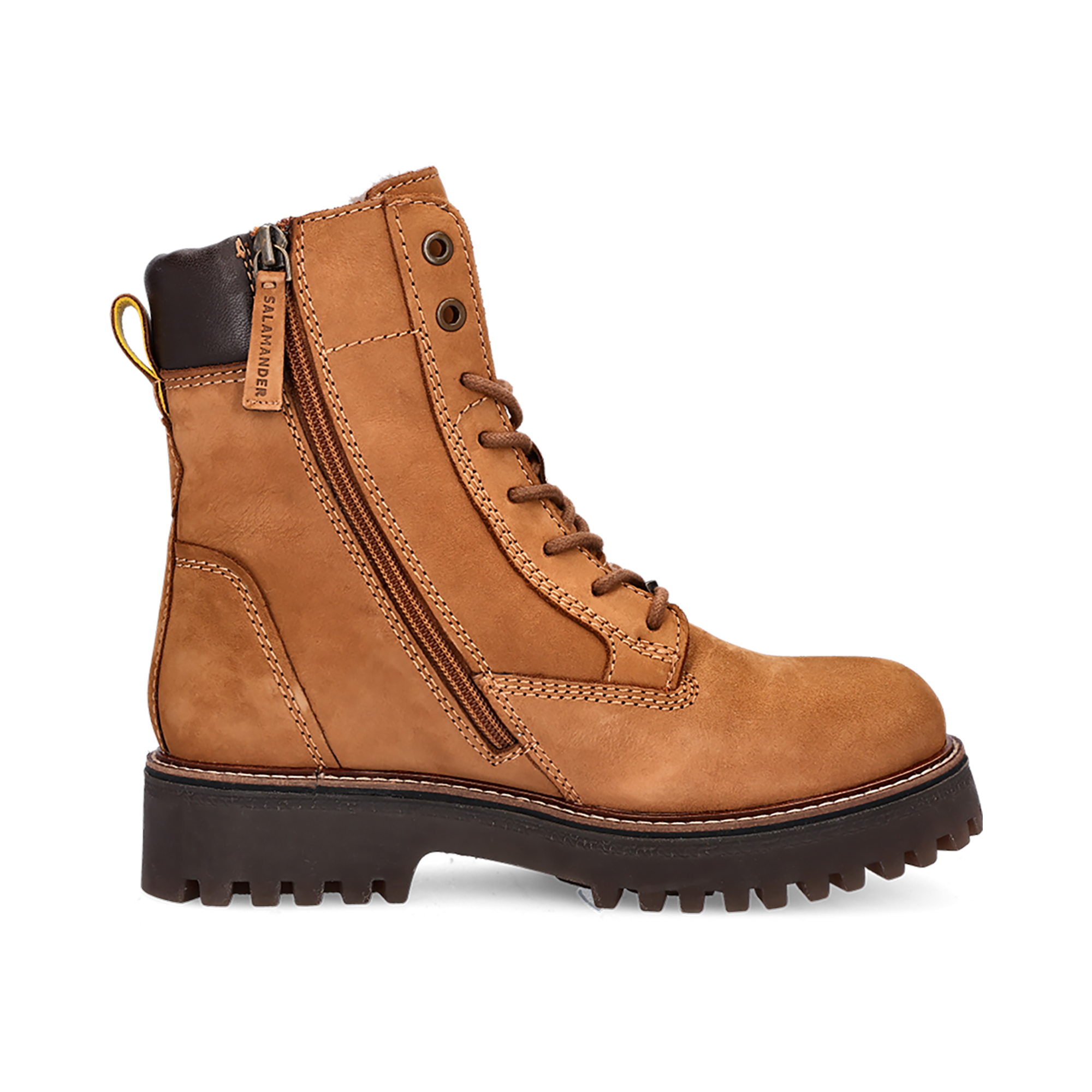 LEDER SCHNÜRSTIEFELETTE COGNAC/DUNKELBRAUN