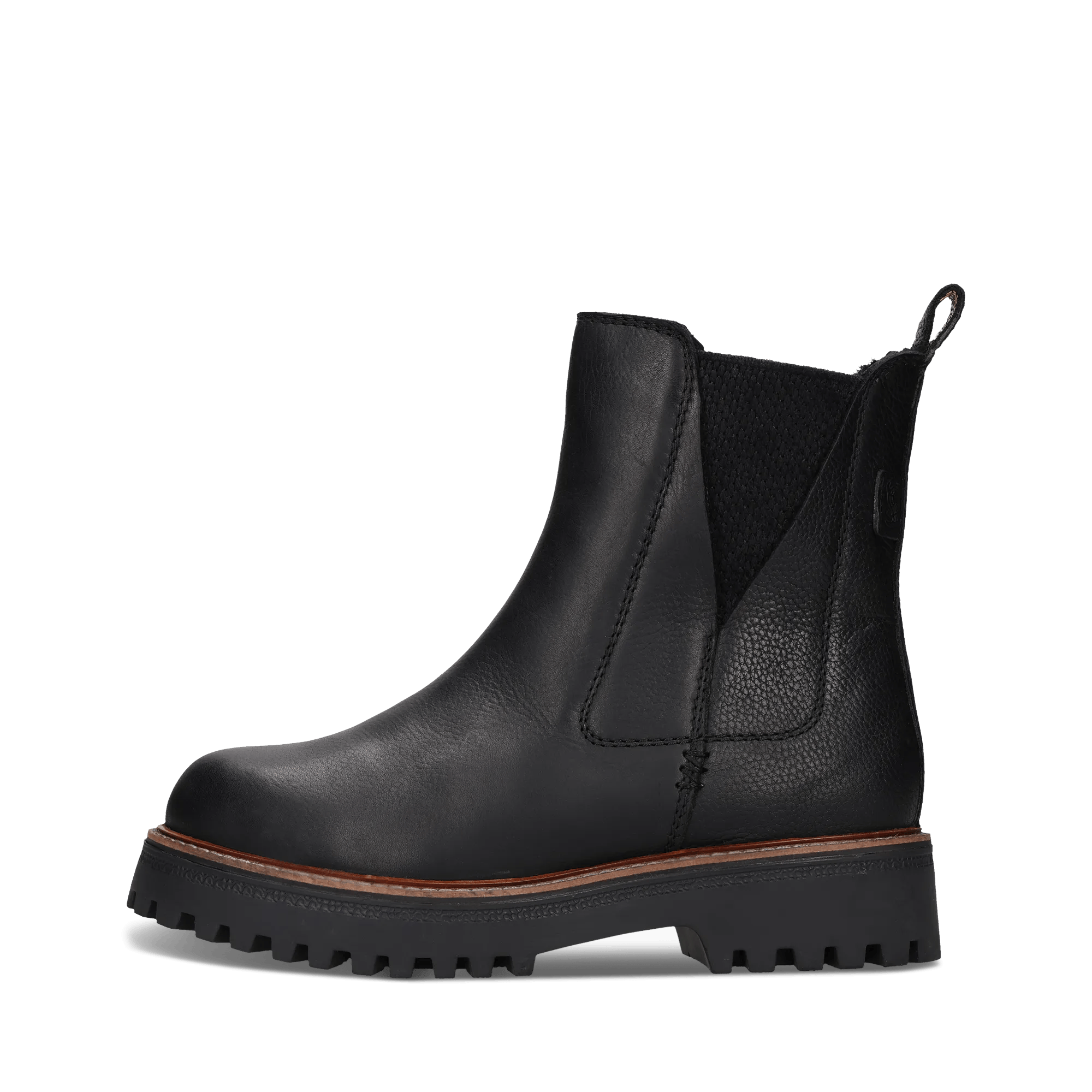 Schwarze Stiefeletten aus Leder mit Lammfellfutter