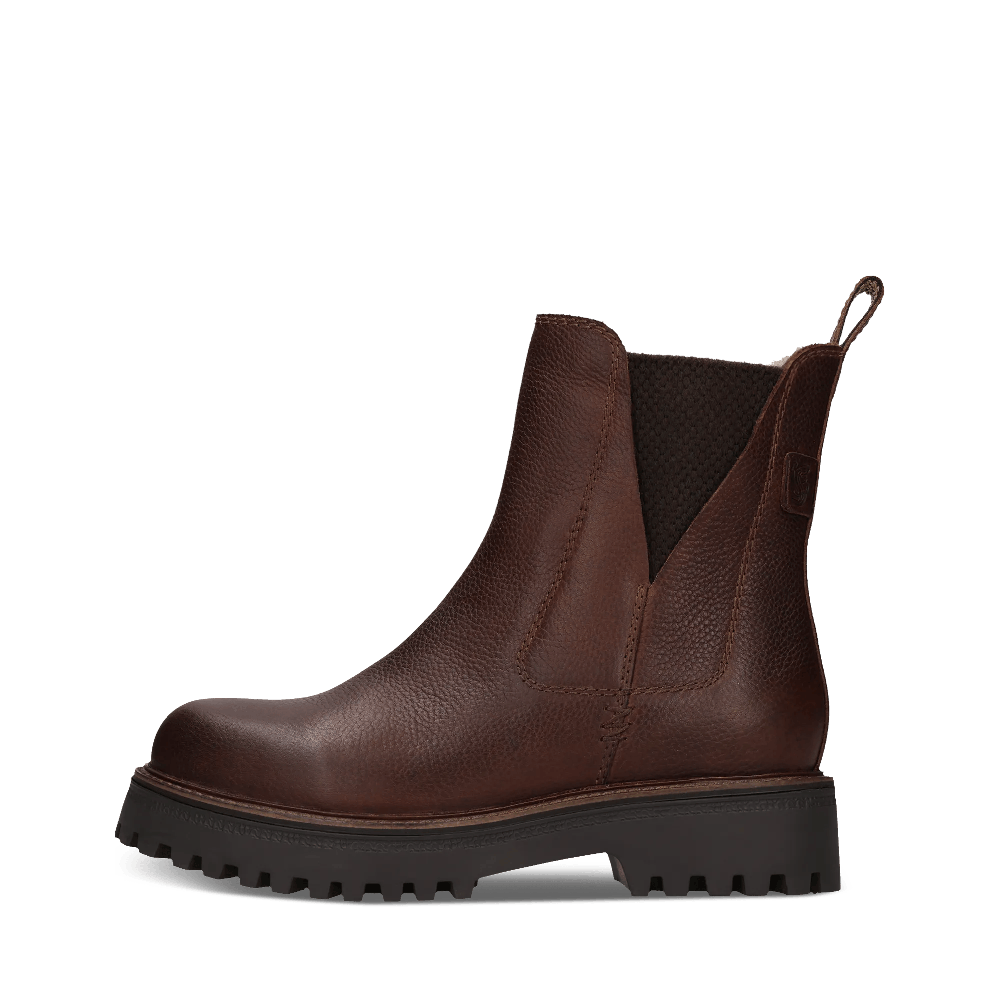 Mittelbraune Stiefeletten aus Leder mit Lammfellfutter