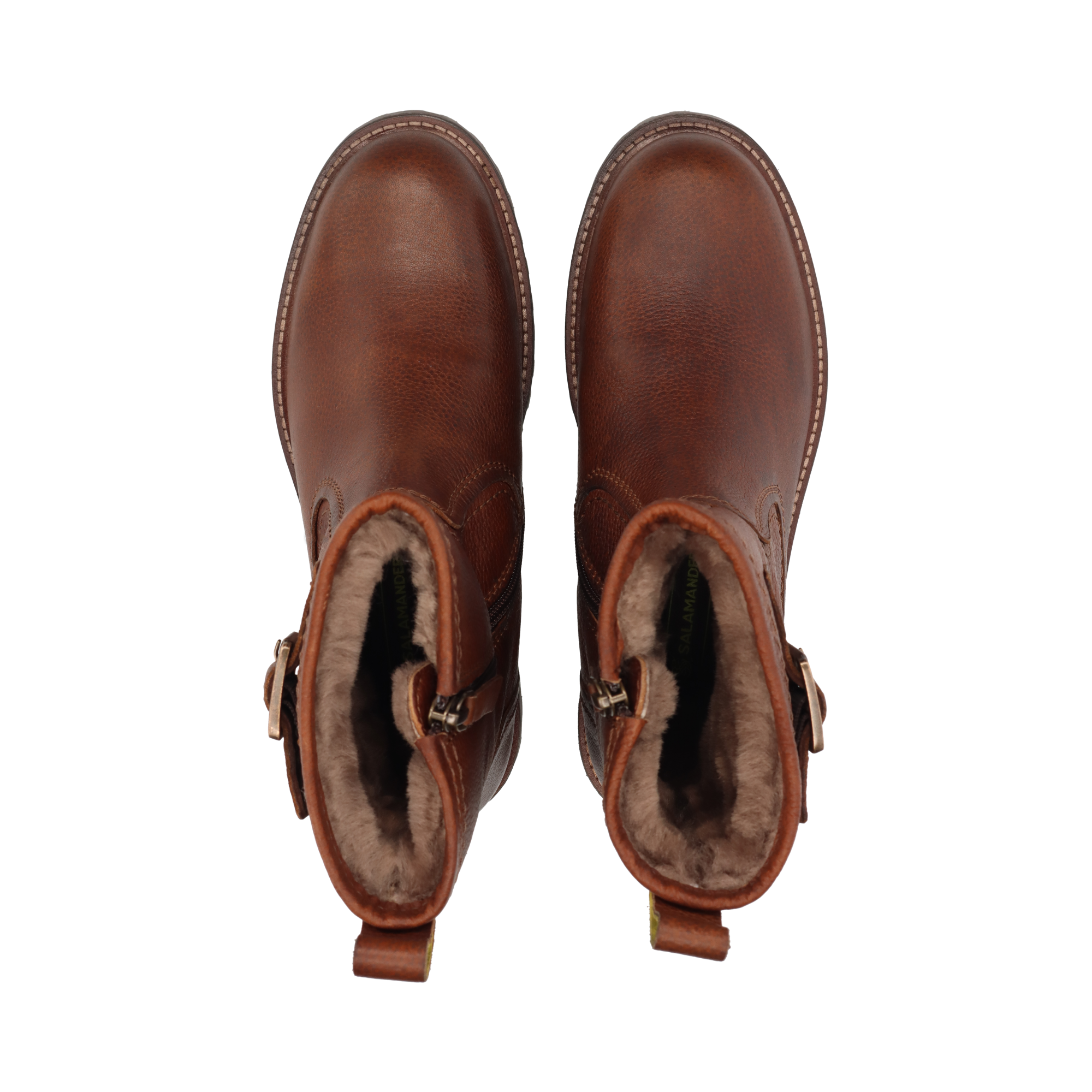 LEDER BIKER-STIEFELETTE DUNKELBRAUN