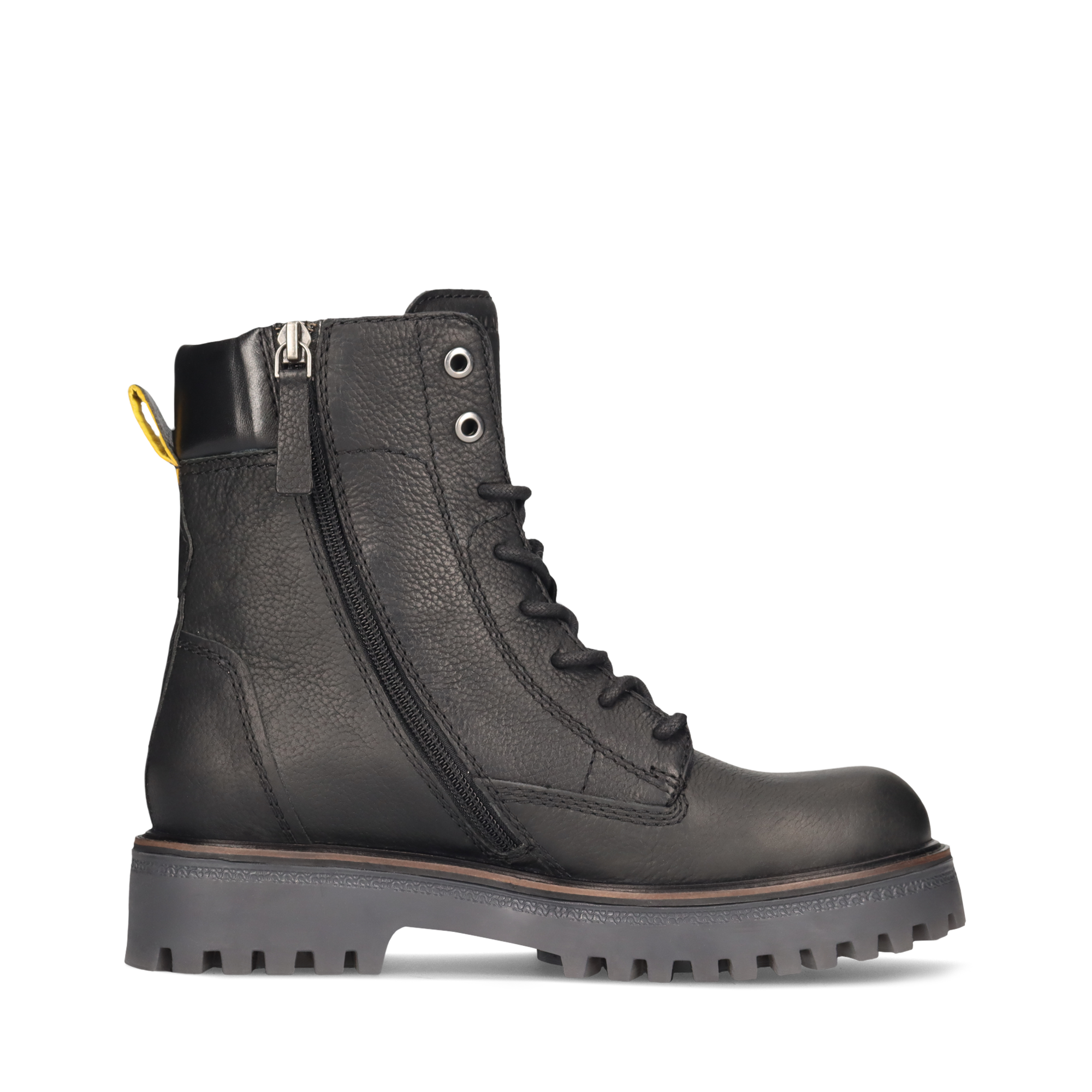 LEATHER LACE-UP ANKLE BOOTS BLACK