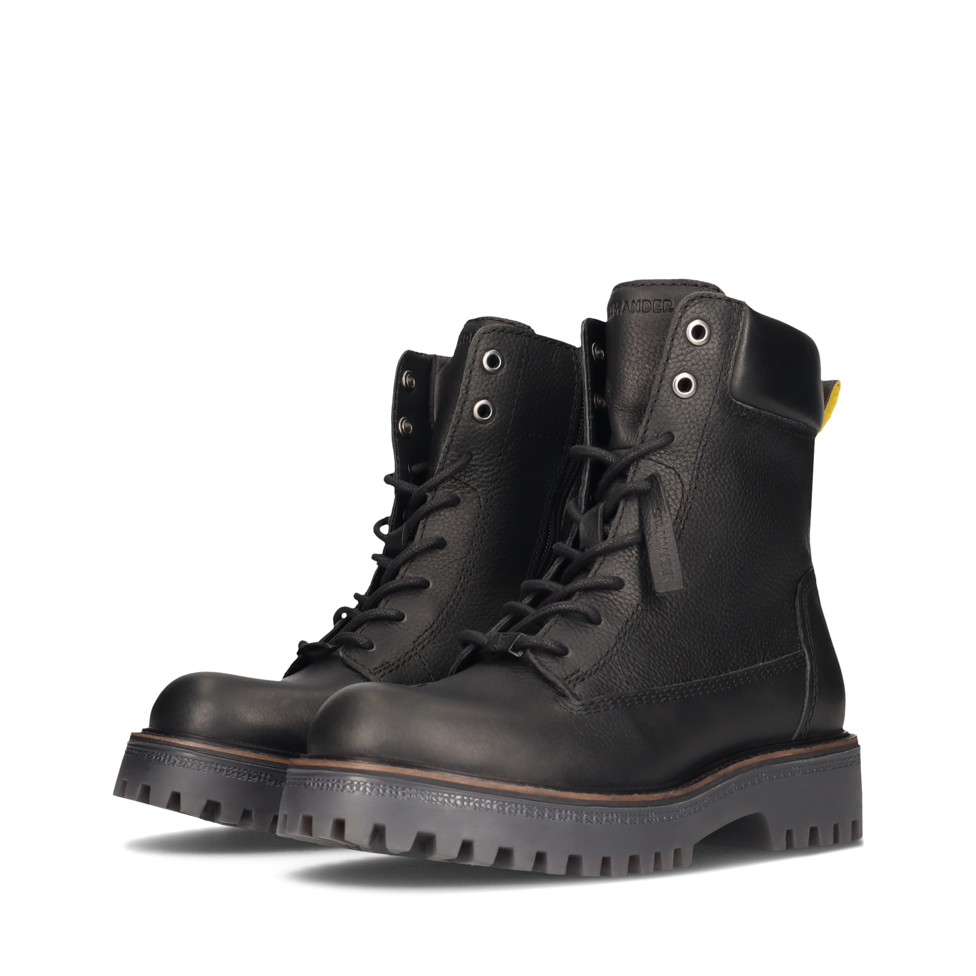 LEATHER LACE-UP ANKLE BOOTS BLACK