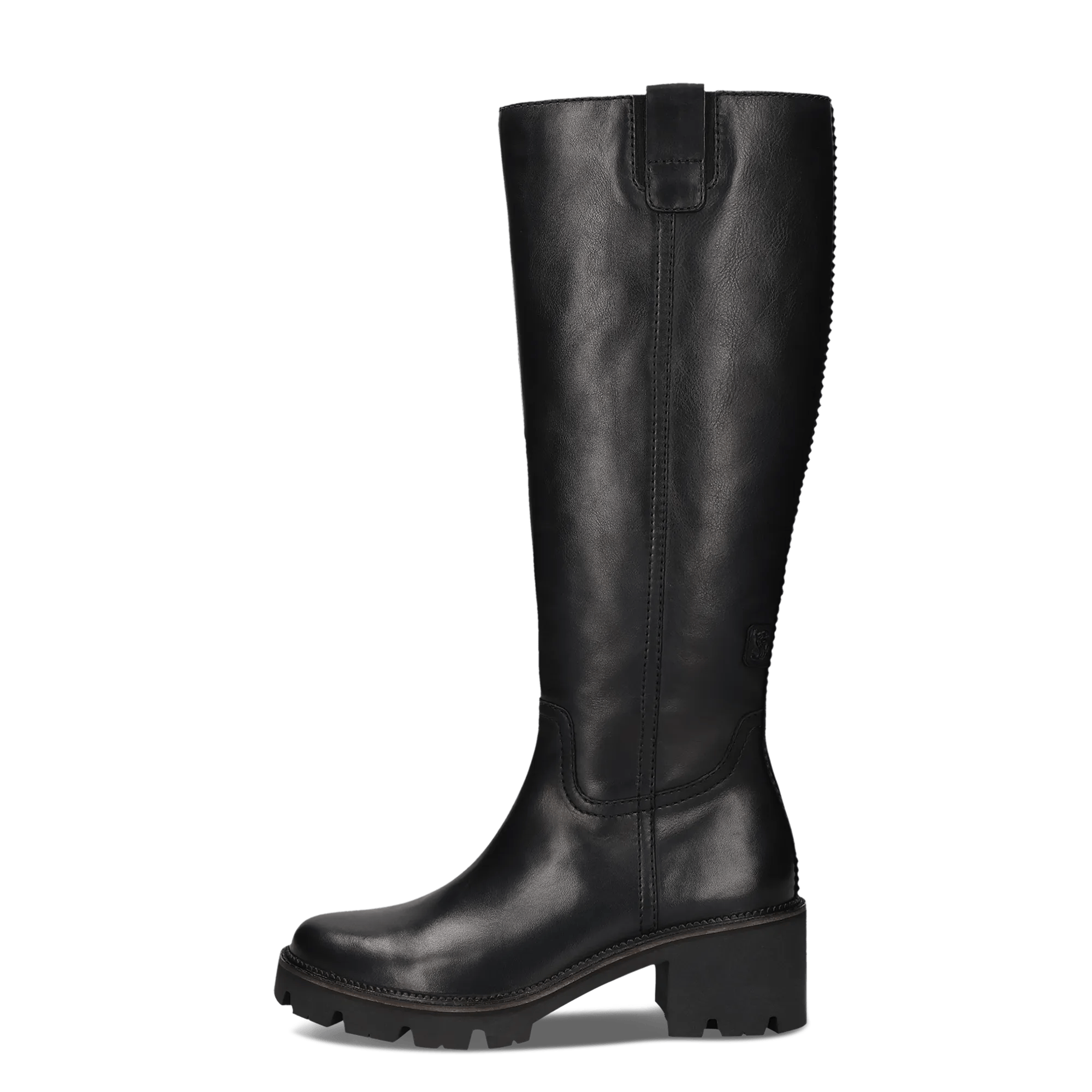 Schwarze Damen-Langschaftstiefel aus Leder mit Chunky-Sohle