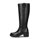 Schwarze Damen-Langschaftstiefel aus Leder mit Chunky-Sohle