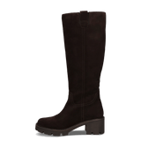 Dunkelbraune Langschaftstiefel aus Leder mit Chunky-Sohle