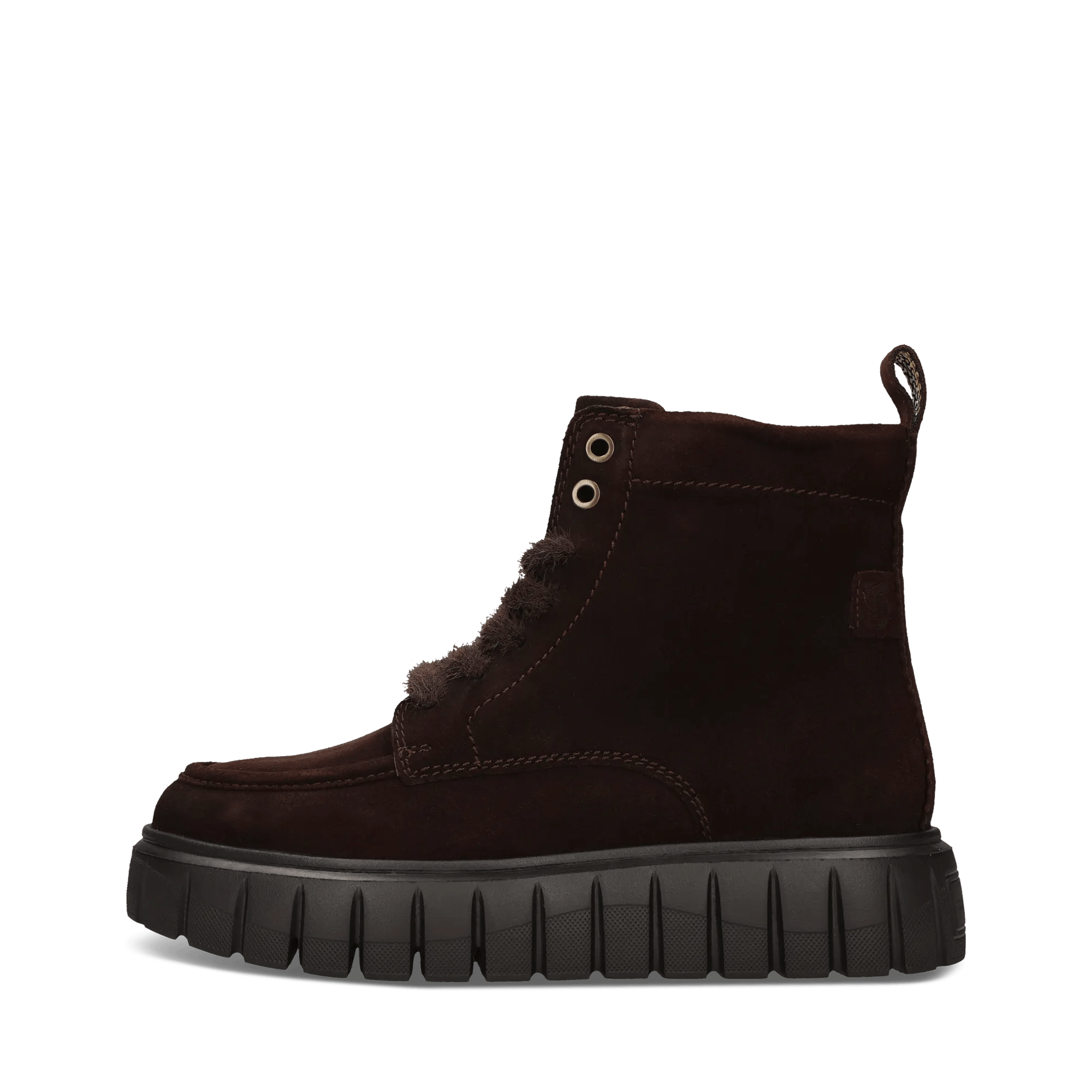 Dunkelbraune Damen-Schnürstiefel aus Leder mit Chunky-Sohle