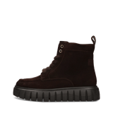 Dunkelbraune Damen-Schnürstiefel aus Leder mit Chunky-Sohle