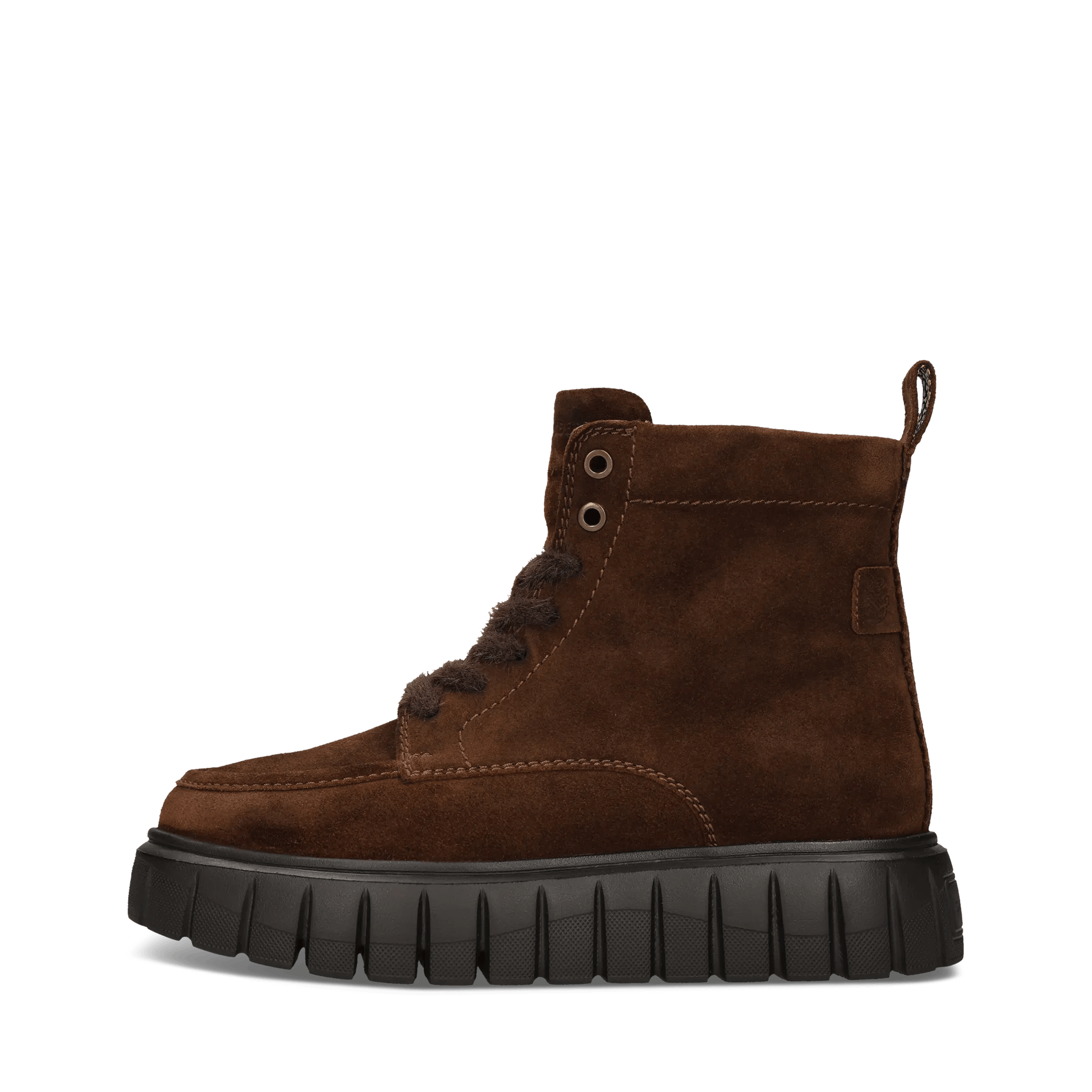 Cognacbraune Damen-Schnürstiefel aus Leder mit Chunky-Sohle