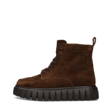 Cognacbraune Damen-Schnürstiefel aus Leder mit Chunky-Sohle