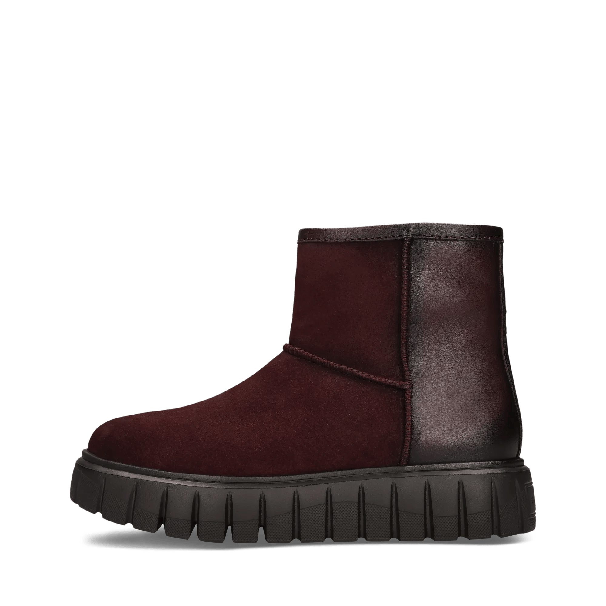 Bordeauxrote Damen-Stiefel aus Leder mit Chunky-Sohle