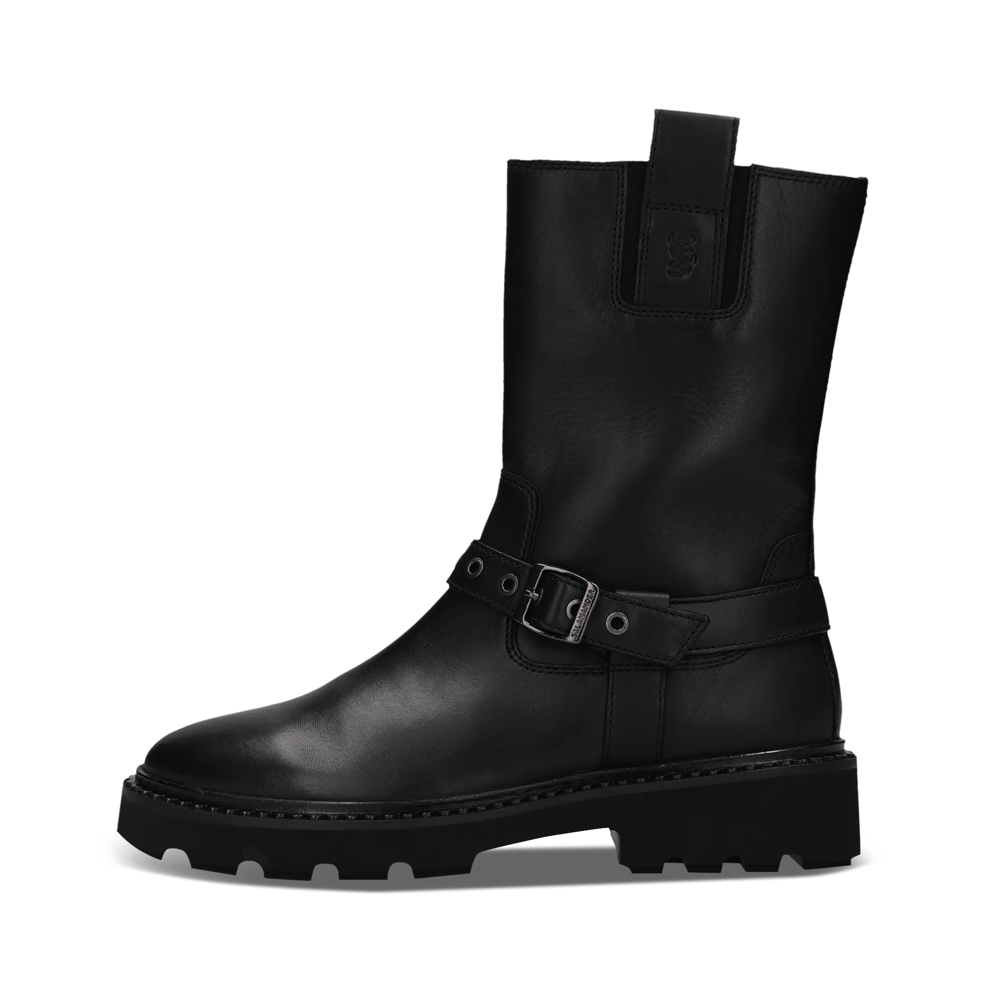 Schwarze Stiefel aus Leder mit Chunky-Sohle