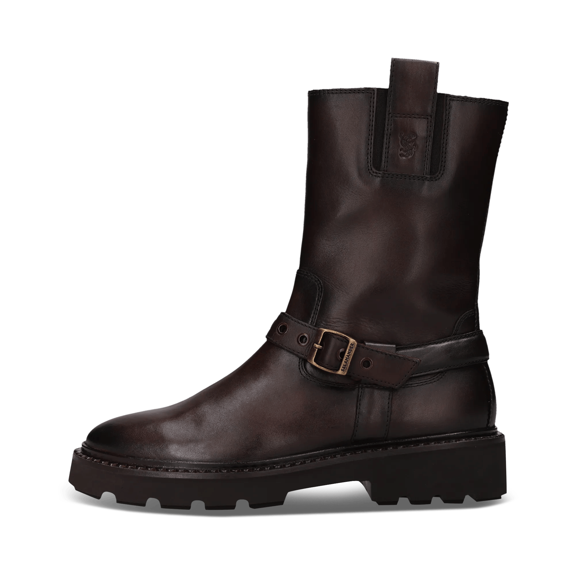 Dunkelbraune Stiefel aus Leder mit Chunky-Sohle