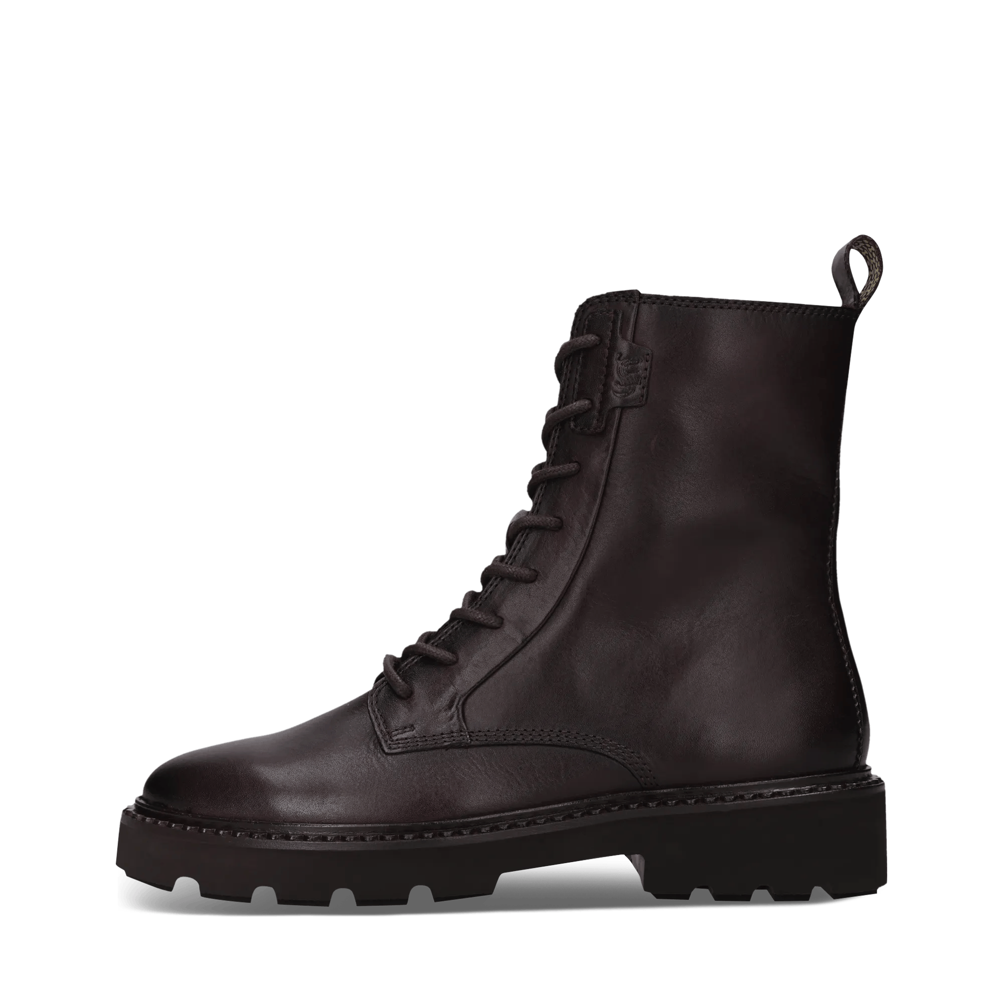 Bordeauxrote Schnürstiefel aus Leder mit Reißverschluss
