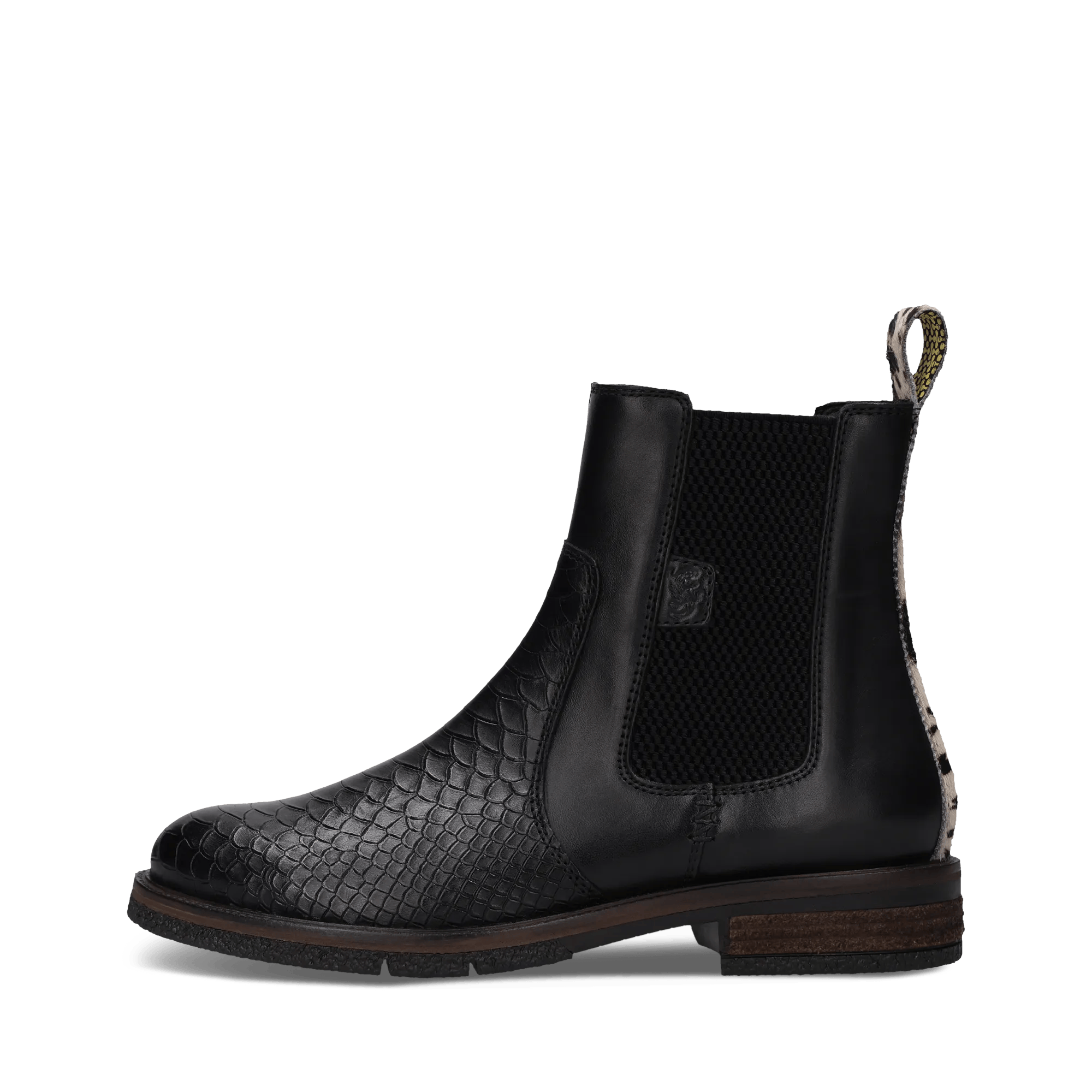 Schwarze Chelsea Boot aus Leder mit Reptilienmuster