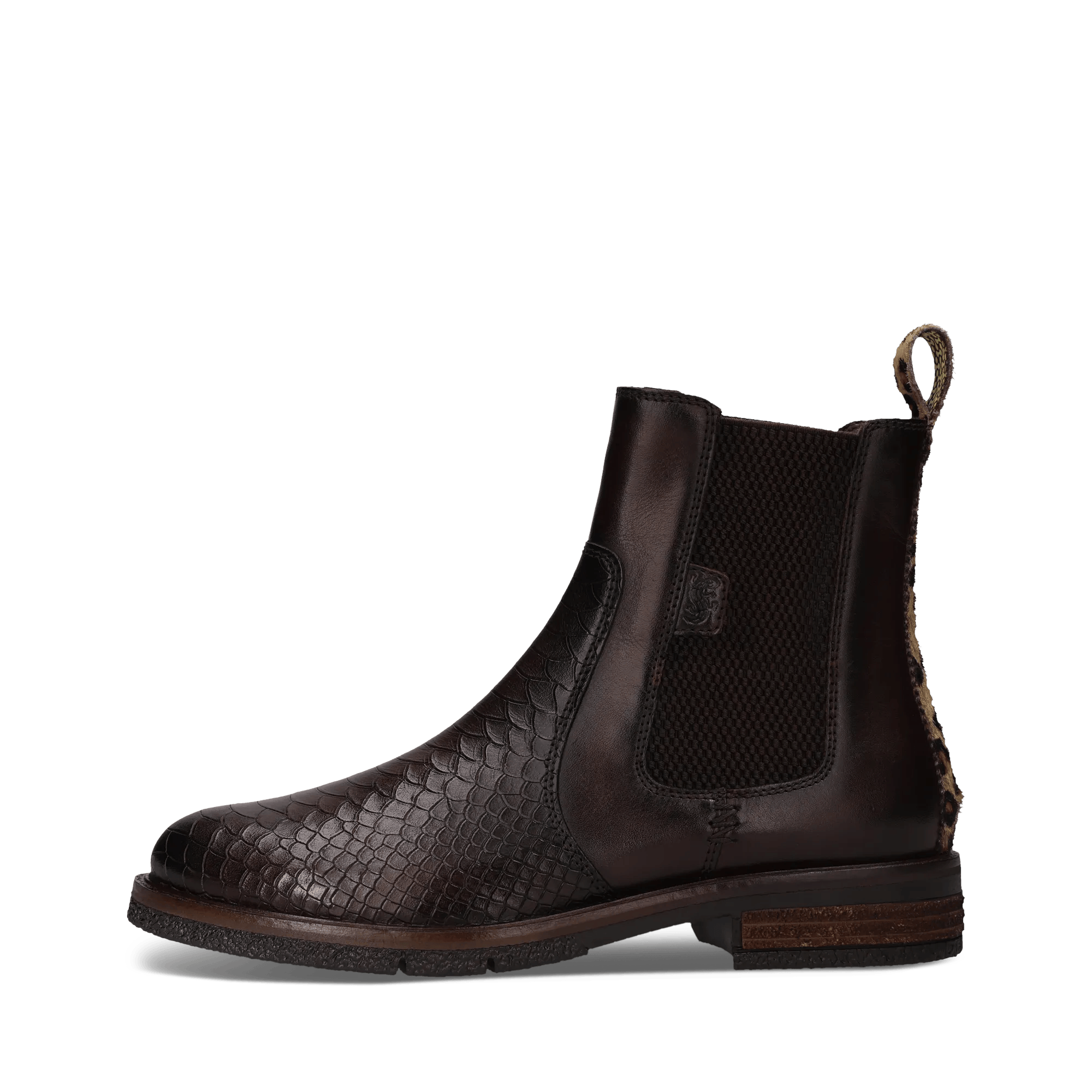 Dunkelbraune Chelsea Boot aus Leder mit Reptilienmuster