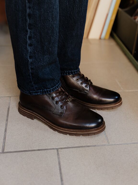 LEDER SCHNÜRSTIEFEL DUNKELBRAUN