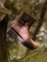 LEDER BIKER-STIEFELETTE DUNKELBRAUN