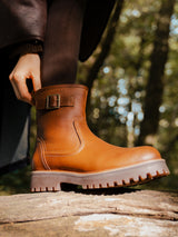 LEDER BIKER-STIEFELETTE DUNKELBRAUN